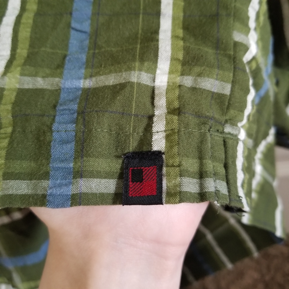 Woolrich Men's Shirt Large Green Blue Button Down Short Sleeve Plaid Pocket Vent - Picture 3 of 5